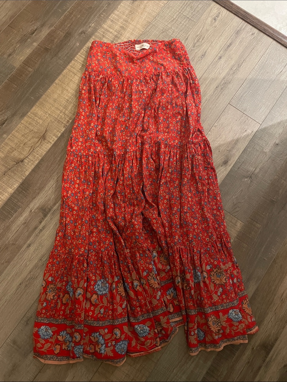NATURAL LIFE Red Floral Tiered Maxi Skirt